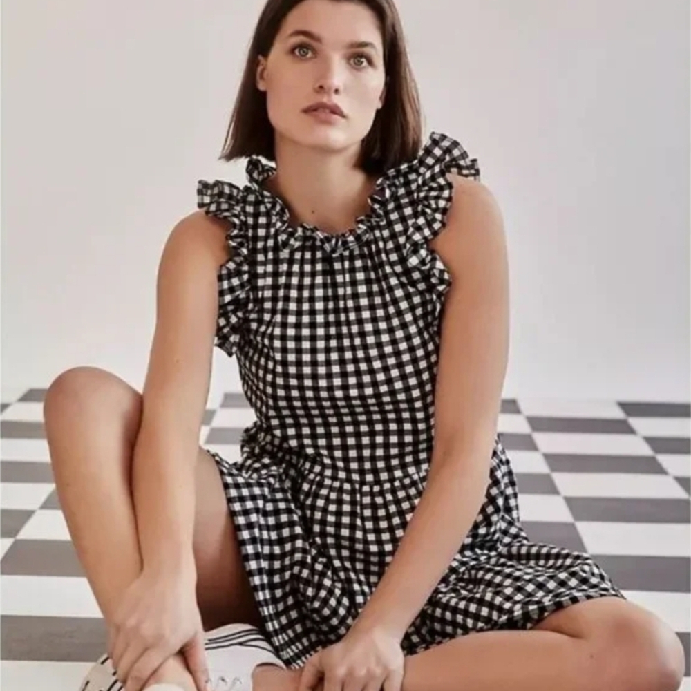 Maeve By Anthropologie Lida Gingham Mini Dress | Size SP | Black & White